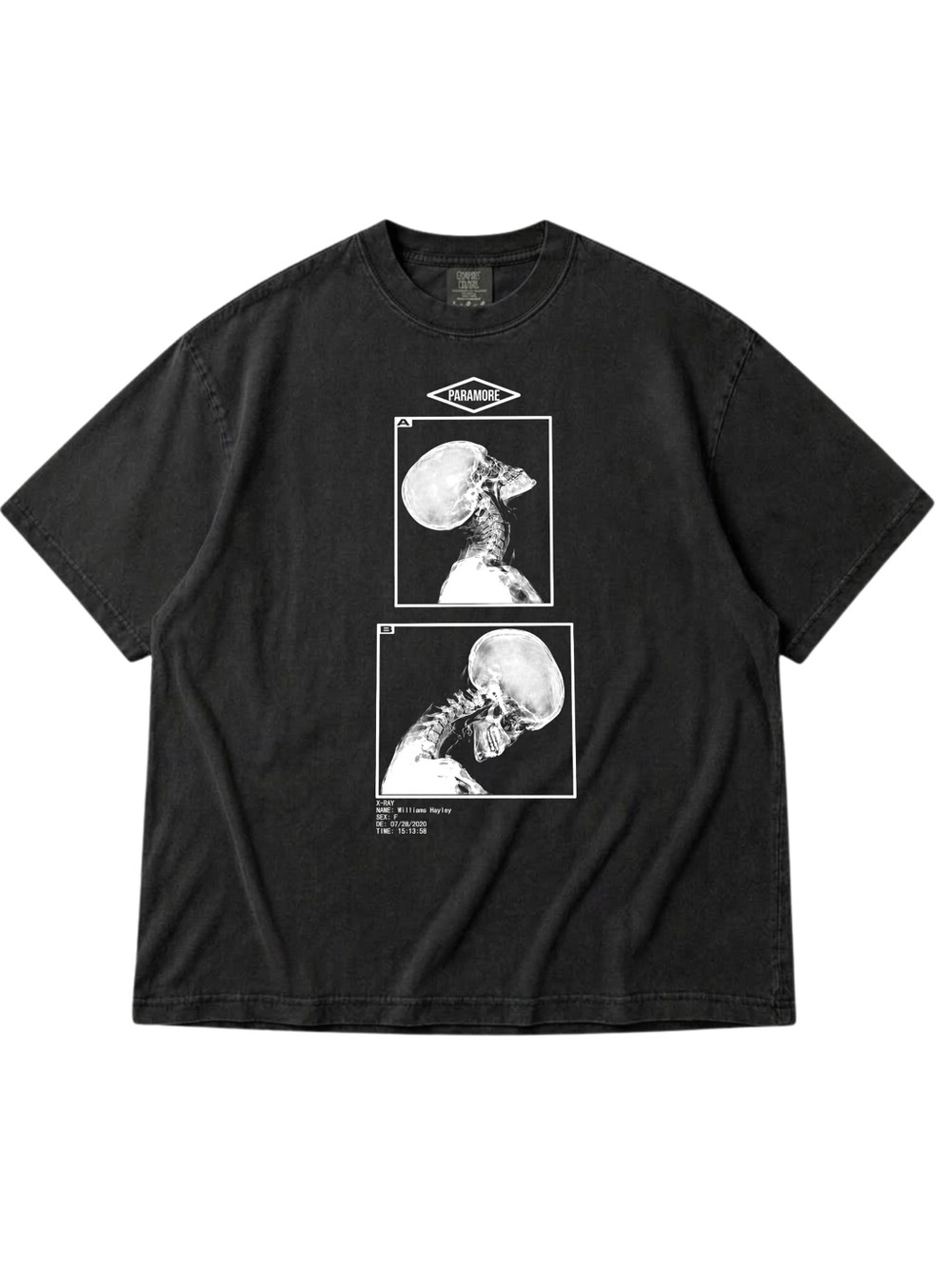 Comfort Colors Black Short Sleeve Tee with White X-Ray Skull Panels